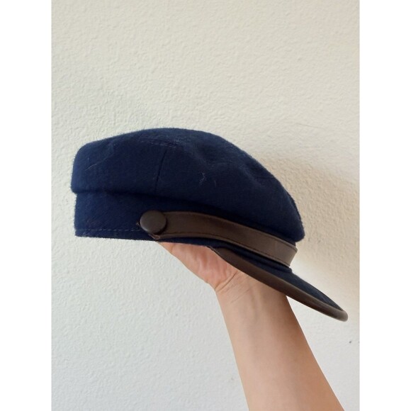 Sterkowski Wool Newsboy Cap Navy Blue Baker Boy Hat Leather Trim Poland 20.5” main image 7